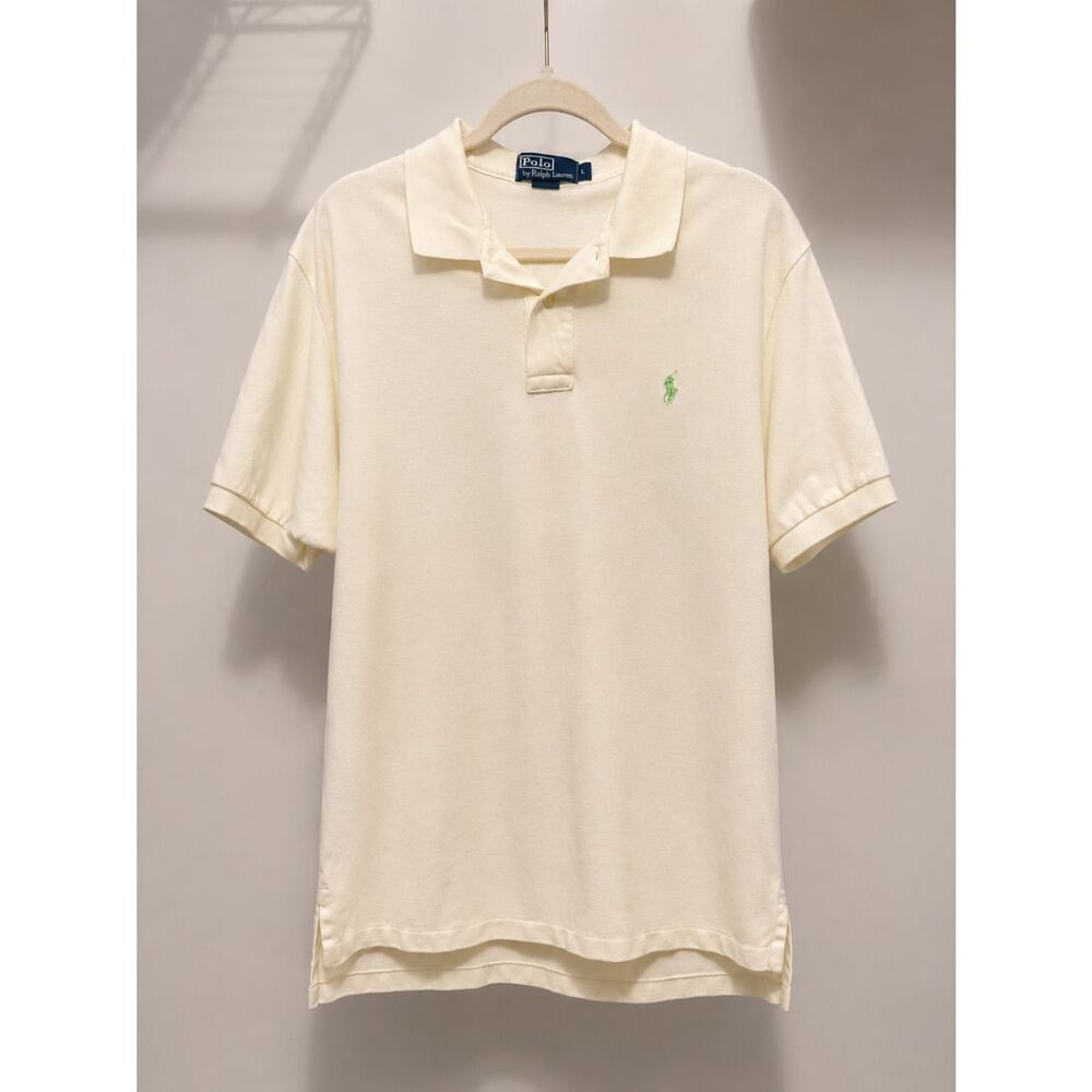 Classic Polo by Ralph Lauren Cream Polo Shirt ✨ Large - Iconic mesh